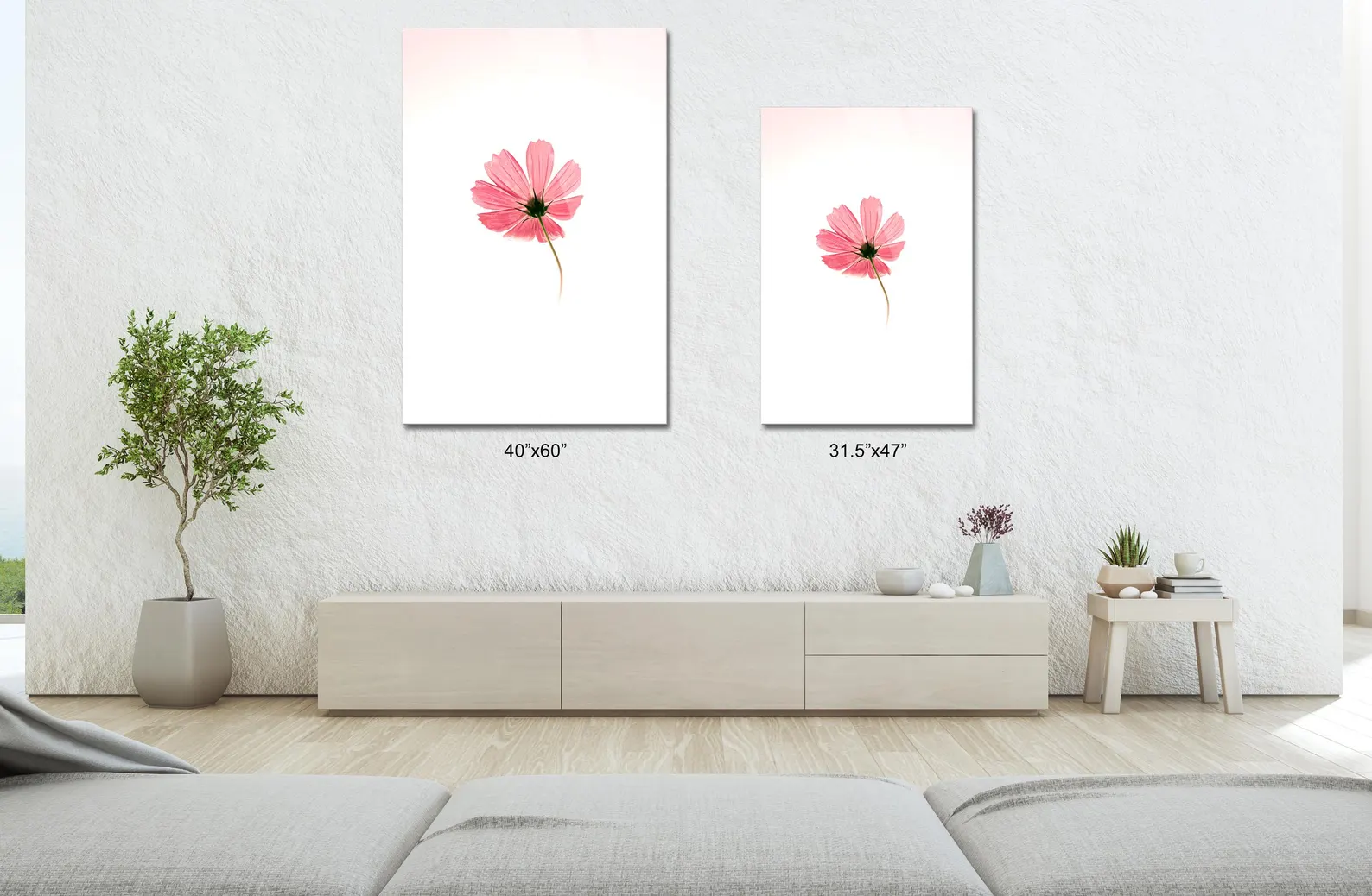Impression minimaliste d’une fleur de cosmos rose sur plaque aluminium brillante – Image 2