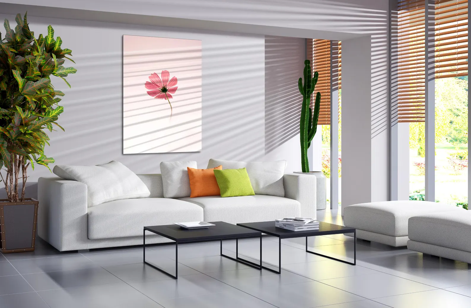 Impression minimaliste d’une fleur de cosmos rose sur plaque aluminium brillante – Image 3